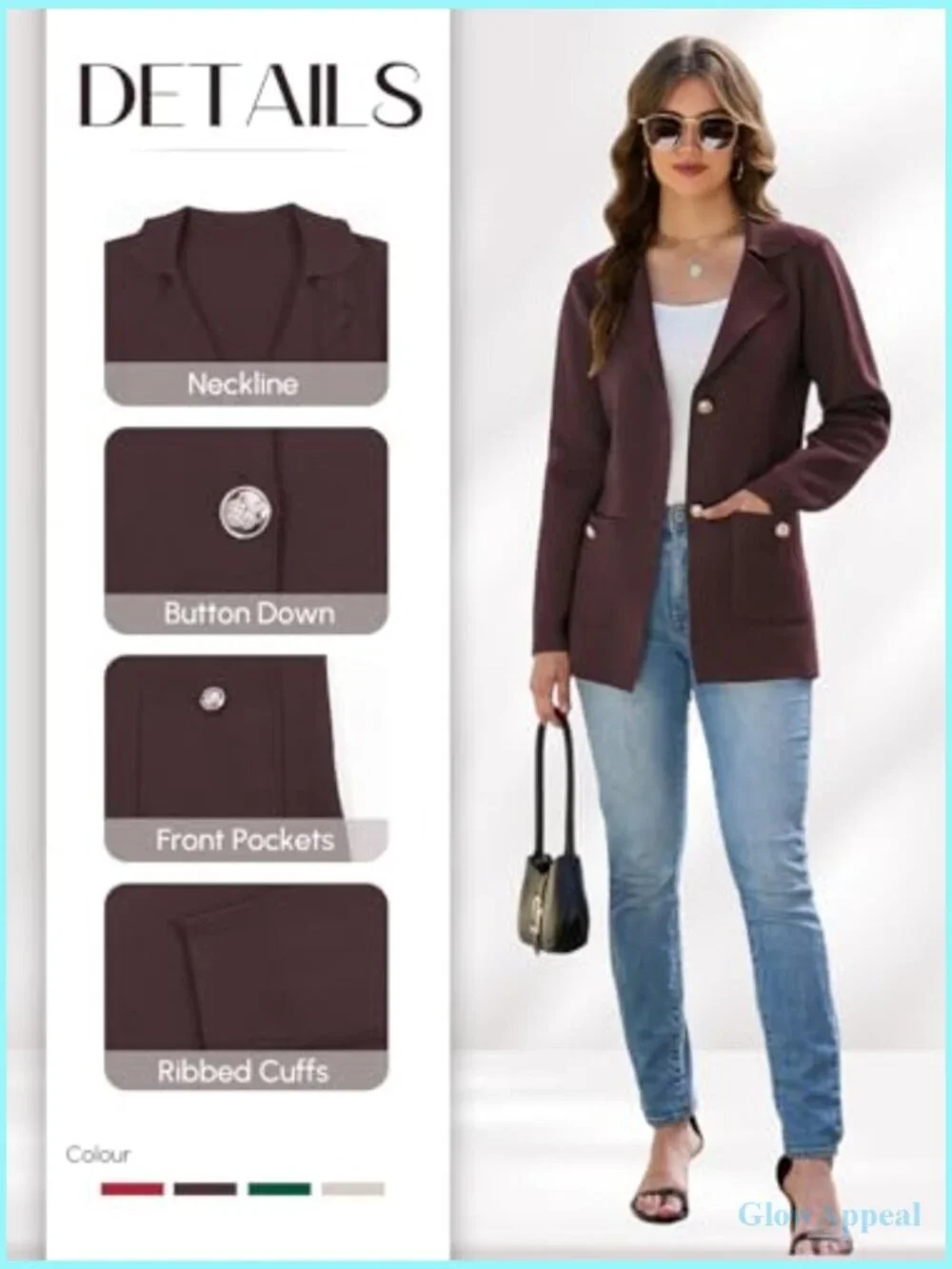 Lightweight Rayon Blazer Cardigan Button Front Pockets Business Casual